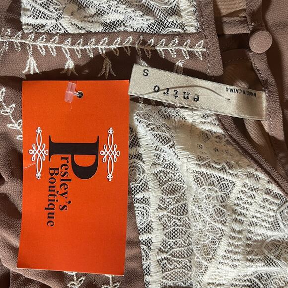 Entro Tunic Top Womens Size Small Brown White Lace Embroidered Boho Festival NEW - Picture 5 of 9